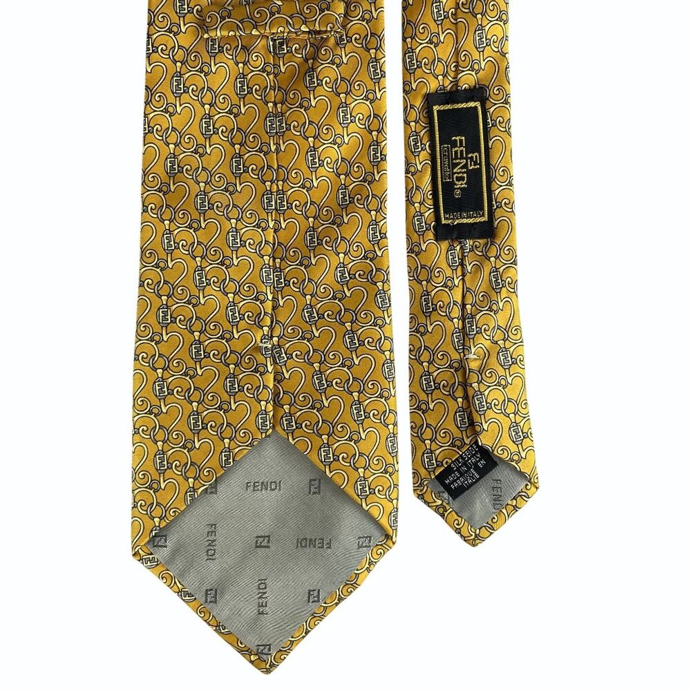 Fendi Monogram Scroll Pattern Gold & Gray Silk Ti… - image 8